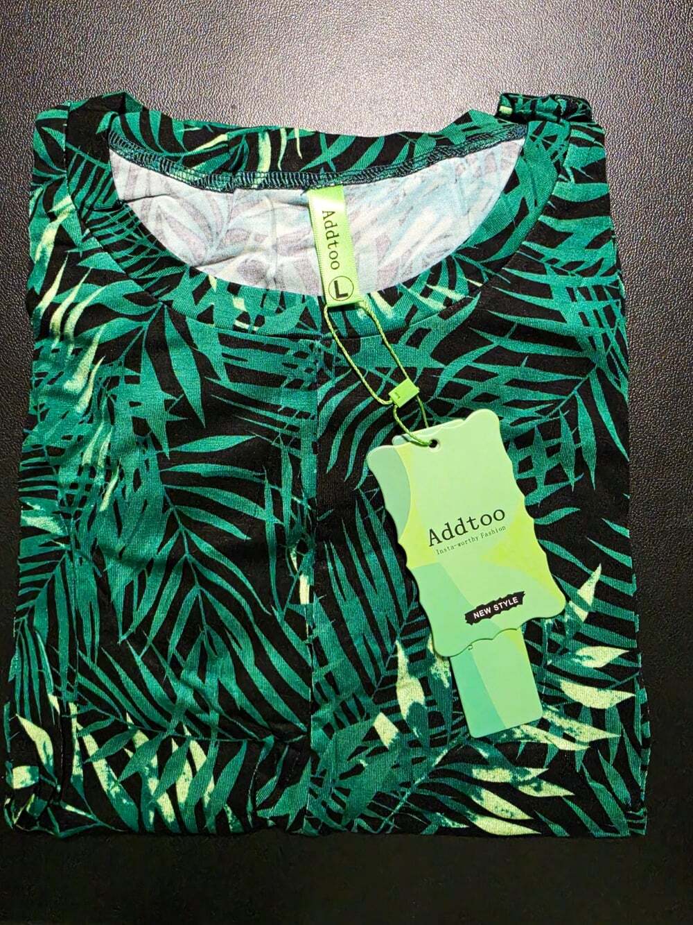 Addtoo Women's Tropical Floral Tunic T-Shirt, Short Sleeve Round Neck, Green L